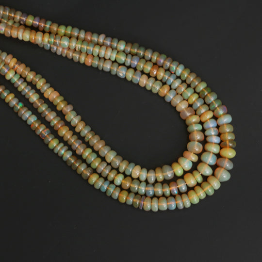 Ethiopian Opal Smooth Rondelle Beads, 3 mm to 6 mm, Opal Jewelry Making Beads, 18 Inch Full Strand, Price Per Strand