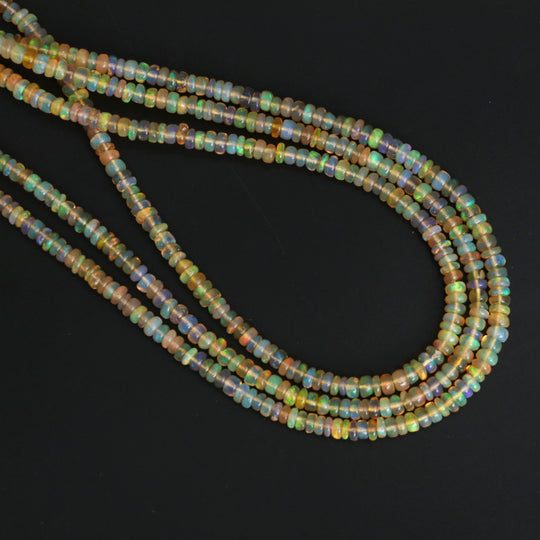 Ethiopian Opal Smooth Rondelle Beads, 2.5 mm to 3.5 mm, Opal Jewelry Making Beads, 16 Inches Full Strand, Price Per Strand