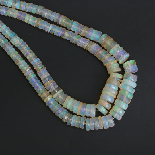 Ethiopian Opal Faceted Tyre Beads, 3.5 mm to 8.5 mm, Opal Jewelry Making Gemstone, 18 Inches Full Strand, Price Per Strand