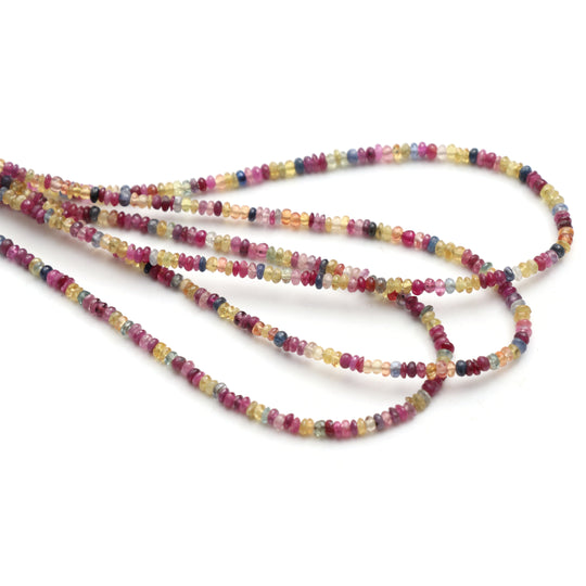 Multi Sapphire Smooth Rondelle Beads, 2.5 mm, Sapphire Jewelry Making Beads, 18 Inches Strand, Price Per Strand