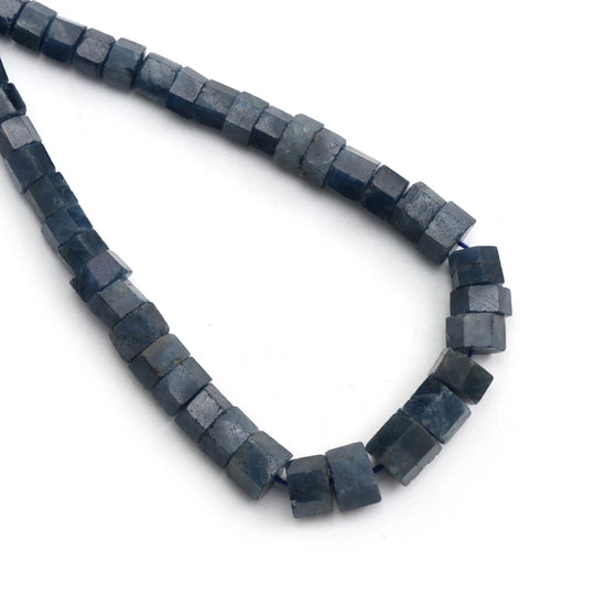 Blue Sapphire Faceted Cylinder Beads, 3.5x4 mm to 7.5x7.5 mm, Sapphire Jewelry Making Beads, 20 Inches Strand, Price Per Strand