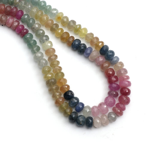Multi Sapphire Faceted Rondelle Beads, 6 mm to 8 mm, Sapphire Jewelry Making Beads, 18 Inches Full Strand, Price Per Strand