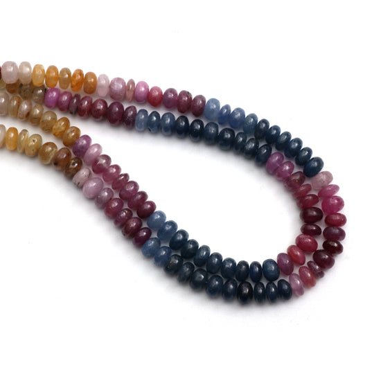 Multi Sapphire Smooth Rondelle Beads, 6 mm to 6.5 mm, Sapphire Jewelry Making Beads, 18 Inch Strand, Price Per Strand