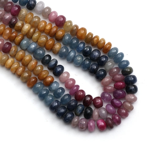 Multi Sapphire Smooth Rondelle Beads, 7 mm to 8 mm, Sapphire Jewelry Making Beads, 18 Inch Strand, Price Per Strand