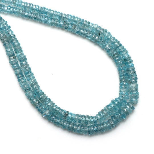 Blue Zircon Faceted Coin Beads, 3 mm to 6 mm, Zircon Jewelry Making Beads, 16 Inches Full Strand, Price Per Strand