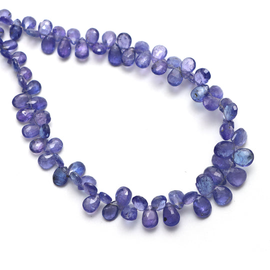 タンザナイト ファセット ペア ビーズ、3.5x5 mm ～ 6.5x10 mm、タンザナイト ジュエリー メイキング ビーズ、14 インチ フル ストランド、1 ストランドあたりの価格