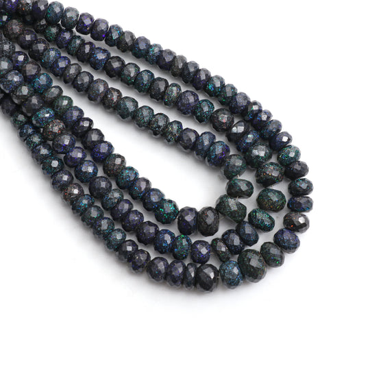 Black Matrix Opal Faceted Rondelle Beads, Matrix Opal, 6mm To 9mm, Opal Jewelry Making Beads, 18 Inches, Price Per Strand