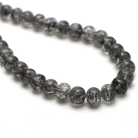 6.5 mm To 9 mm Black Rutile Plain Rondelle Shape Beads