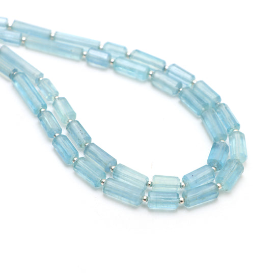 4x6 mm To 6x10 mm Stabilized Aquamarine Faceted Cylinder Beads
