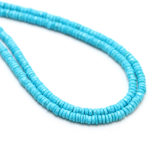 Turquoise Faceted Tyre Beads, 3 mm To 4 mm, Turquoise Jewelry Making Beads, 17 Inches Full Strand, Price Per Stand