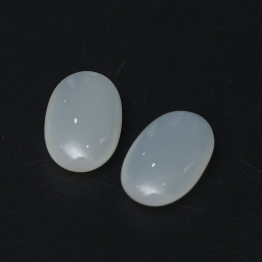 Natural White Moonstone Smooth Oval Loose Gemstone, 18x30 mm, White Moonstone Oval Jewelry Making Gemstone, Pair (2 Pieces)