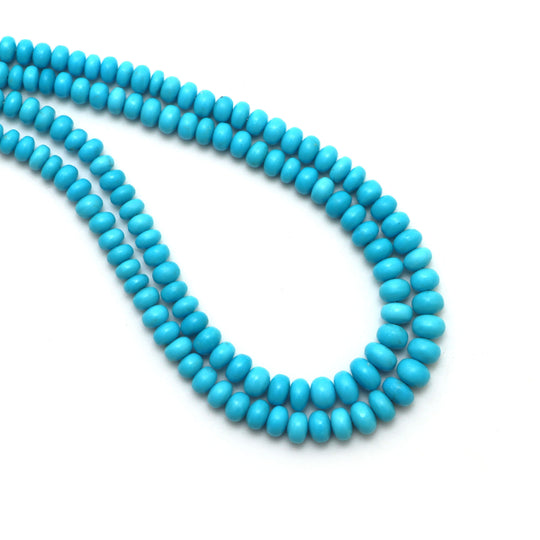 ターコイズ スムース ロンデル ビーズ、4 mm ～ 6.5 mm、ターコイズ ジュエリー メイキング ビーズ、18 インチ フル ストランド、1 ストランドあたりの価格