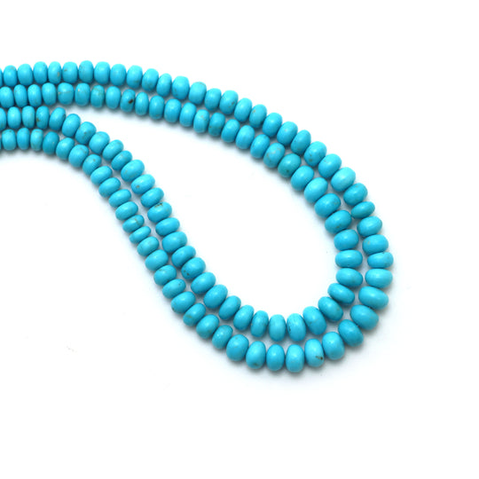 ターコイズ スムース ロンデル ビーズ、4 mm ～ 6.5 mm、ターコイズ ジュエリー メイキング ビーズ、18 インチ フル ストランド、1 ストランドあたりの価格