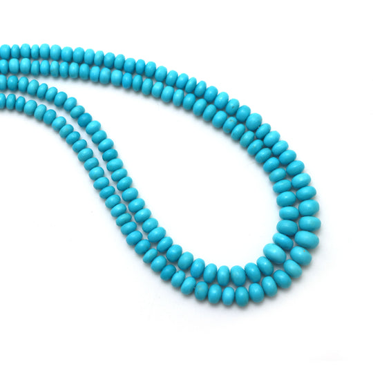 ターコイズ スムース ロンデル ビーズ、3.5 mm ～ 7 mm、ターコイズ ジュエリー メイキング ビーズ、18 インチ フル ストランド、1 ストランドあたりの価格