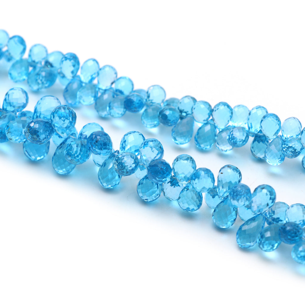 Top Swiss Blue Topaz Faceted Drop Beads,5.5x7mm To 7.5x12mm, Briolette Jewelry Handmade, Gift for Women, 8 Inch, Strand, Price Per Strand - National Facets, Gemstone Manufacturer, Natural Gemstones, Gemstone Beads, Gemstone Carvings