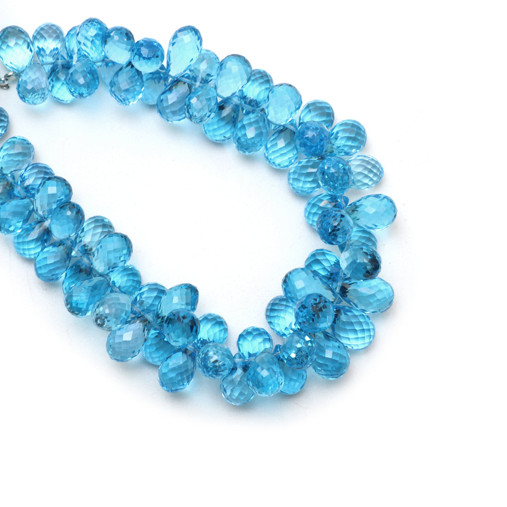 Top Swiss Blue Topaz Faceted Drop Beads,5.5x7mm To 7.5x12mm, Briolette Jewelry Handmade, Gift for Women, 8 Inch, Strand, Price Per Strand - National Facets, Gemstone Manufacturer, Natural Gemstones, Gemstone Beads, Gemstone Carvings