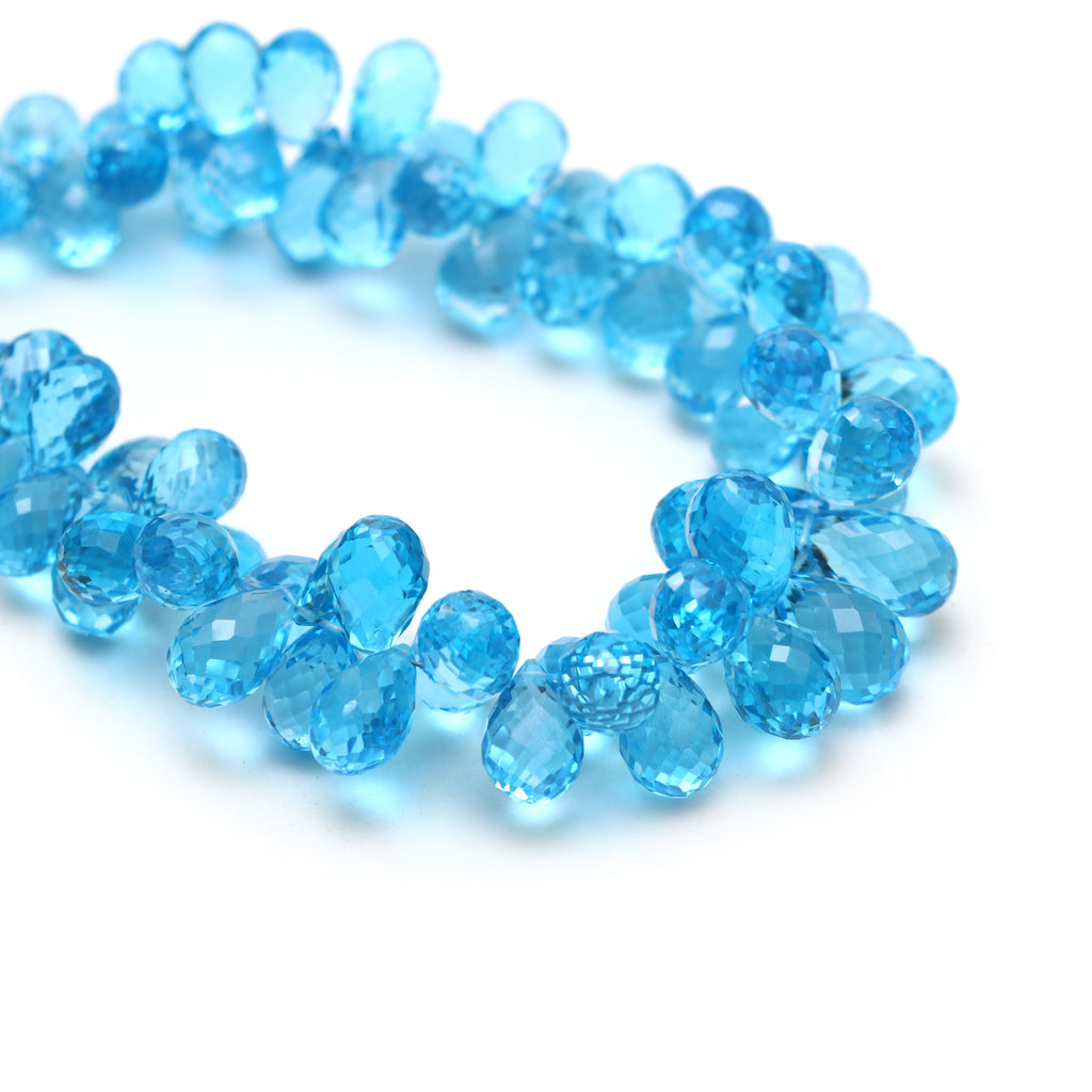 Top Swiss Blue Topaz Faceted Drop Beads,5.5x7mm To 7.5x12mm, Briolette Jewelry Handmade, Gift for Women, 8 Inch, Strand, Price Per Strand - National Facets, Gemstone Manufacturer, Natural Gemstones, Gemstone Beads, Gemstone Carvings