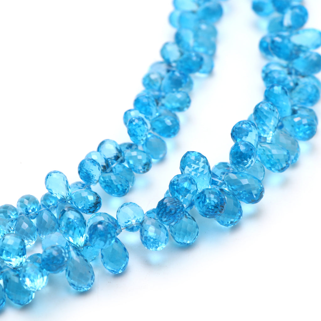 Top Swiss Blue Topaz Faceted Drop Beads,5.5x7mm To 7.5x12mm, Briolette Jewelry Handmade, Gift for Women, 8 Inch, Strand, Price Per Strand - National Facets, Gemstone Manufacturer, Natural Gemstones, Gemstone Beads, Gemstone Carvings