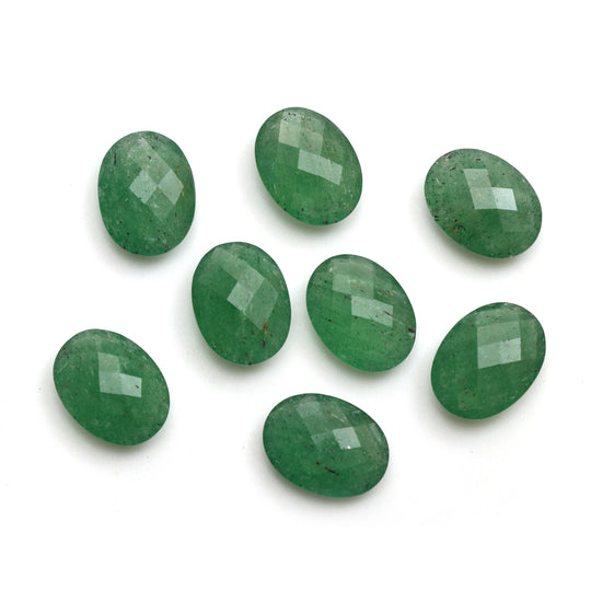 Natural Green Aventurine Faceted Oval Loose Gemstone, 15x20mm, Green Aventurine Jewelry Making Gemstone, Set Of 8 Pieces