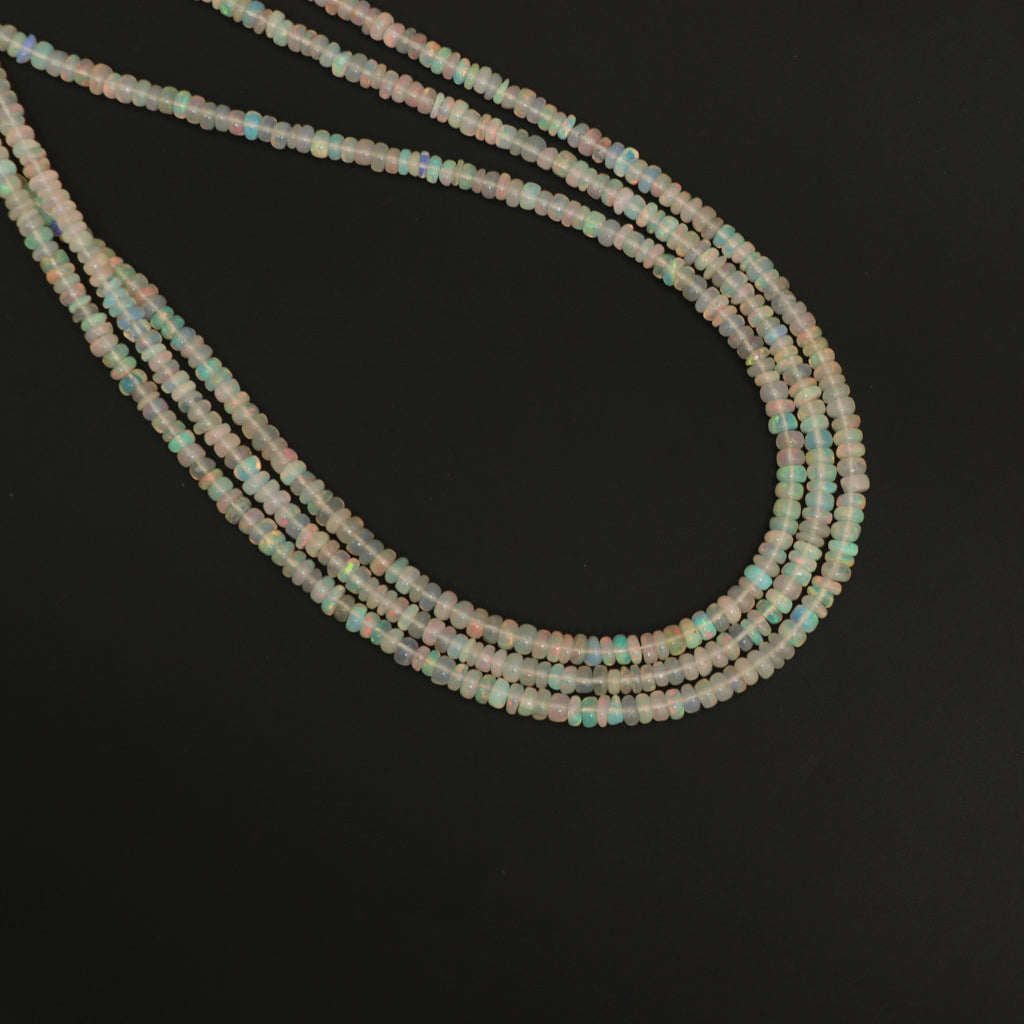 Natural White Ethiopian Opal Smooth Roundel Beads 3 mm to 3.5 mm, Ethiopian Opal Beads, Gem Quality , 16 Inch Full Strand, Price Per Strand - National Facets, Gemstone Manufacturer, Natural Gemstones, Gemstone Beads, Gemstone Carvings