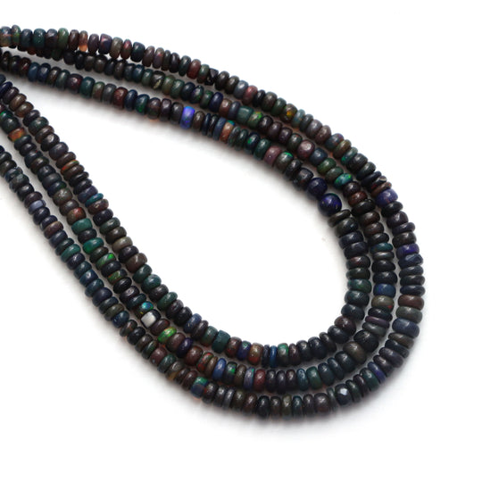 Black Ethiopian Opal Smooth Rondelle Beads, 2.5 mm to 4.5 mm, Opal Jewelry Making Beads, 18 Inches Full Strand, Price Per Strand