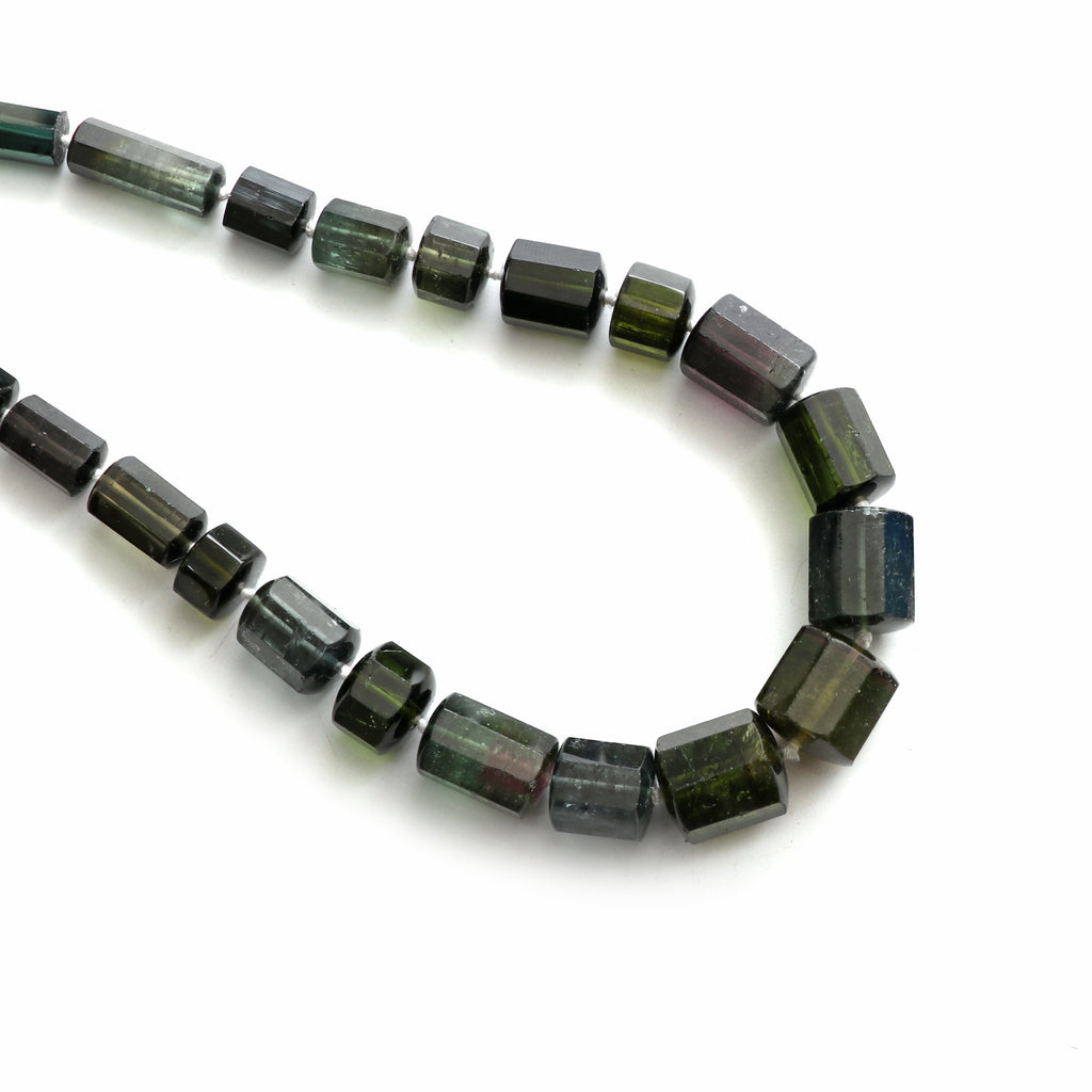 Tourmaline Faceted Cylinder Beads, 4.5x8.5mm To 12.5x14.5mm , Tourmaline Tube Strand, 17 Inches Full Strand, Price Per Strand - National Facets, Gemstone Manufacturer, Natural Gemstones, Gemstone Beads, Gemstone Carvings