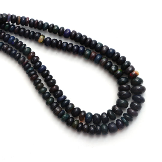 Black Ethiopian Opal Smooth Rondelle Beads, 4.5 mm to 8.5 mm, Opal Jewelry Making Beads, 18 Inches Full Strand, Price Per Strand