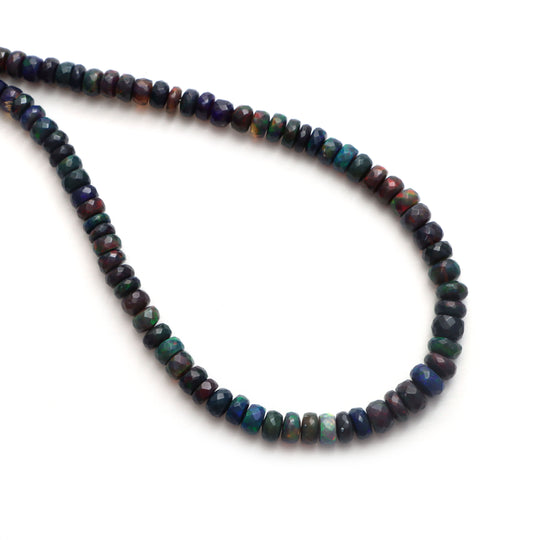 Black Ethiopian Opal Faceted Rondelle Beads, 5.5 mm to 7.5 mm, Ethiopian Opal Jewelry Making Beads, 18 Inches Full Strand, Price Per Strand