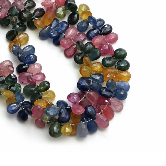 7x10 mm To 7x11 mm Natural Multi Sapphire Faceted Pear Shape Beads