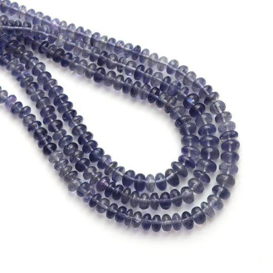 Iolite Smooth Rondelle Beads, 4 mm to 6.5 mm , Iolite Jewelry Making Beads, 18 Inches Full Strand, Price Per Strand