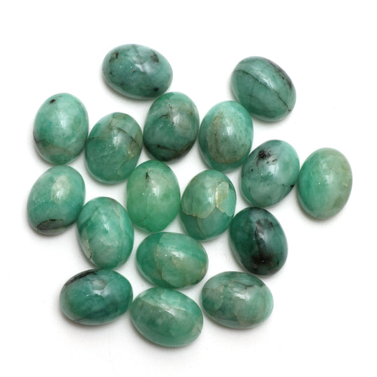 Natural Emerald Cabochon Oval, 12x16mm, Emerald Jewelry Making Gemstone, Set Of 17 Pieces