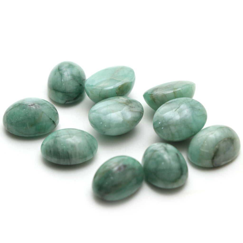 Natural Emerald Cabochon Oval , Loose Gemstone, 12x16mm, Emerald Smooth Gemstone, Set Of 10 Pcs - National Facets, Gemstone Manufacturer, Natural Gemstones, Gemstone Beads