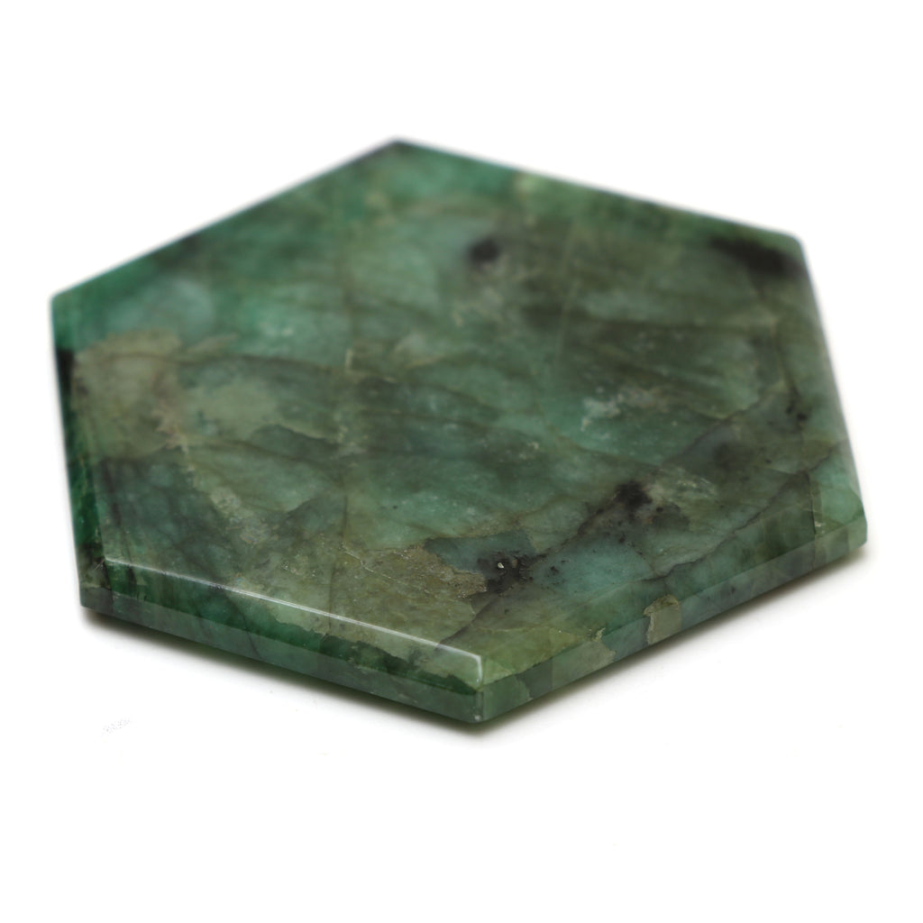 Natural Emerald Both Side Flat Hexagon, Loose Gemstone, 55x63mm, Emerald Smooth Gemstone Price Per Pieces - National Facets, Gemstone Manufacturer, Natural Gemstones, Gemstone Beads