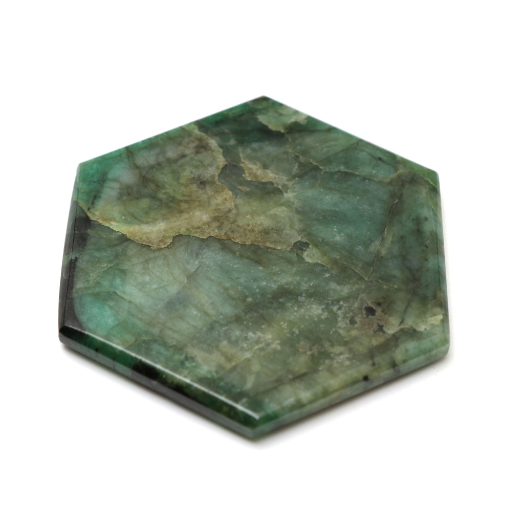 Natural Emerald Both Side Flat Hexagon, Loose Gemstone, 55x63mm, Emerald Smooth Gemstone Price Per Pieces - National Facets, Gemstone Manufacturer, Natural Gemstones, Gemstone Beads