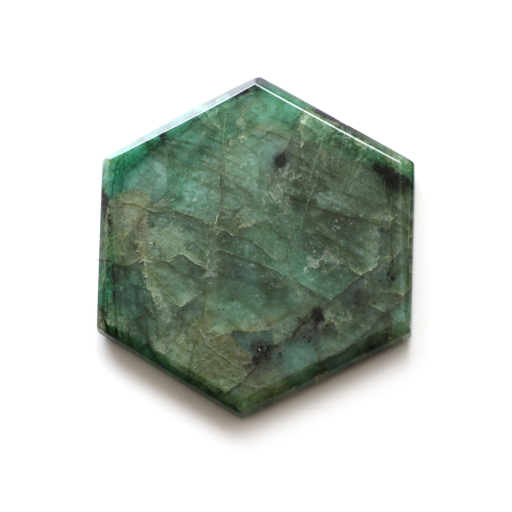 Natural Emerald Both Side Flat Hexagon, Loose Gemstone, 55x63mm, Emerald Smooth Gemstone Price Per Pieces - National Facets, Gemstone Manufacturer, Natural Gemstones, Gemstone Beads