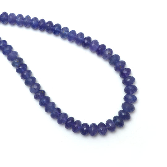 タンザナイト ファセット ロンデル ビーズ、7 mm ～ 8.5 mm、タンザナイト ジュエリー メイキング ビーズ、17 インチ フル ストランド、1 ストランドあたりの価格
