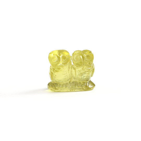 Lemon Quartz Owl Carving Loose Gemstone, 18x20 mm, Lemon Quartz Jewelry Making Gemstone, 1 Piece