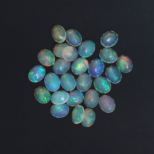 Ethiopian Opal Faceted Oval Loose Gemstone, 8.5x10.5 mm to 9x11 mm, Ethiopian Opal Jewelry Making Gemstone, Set of 26 Pieces