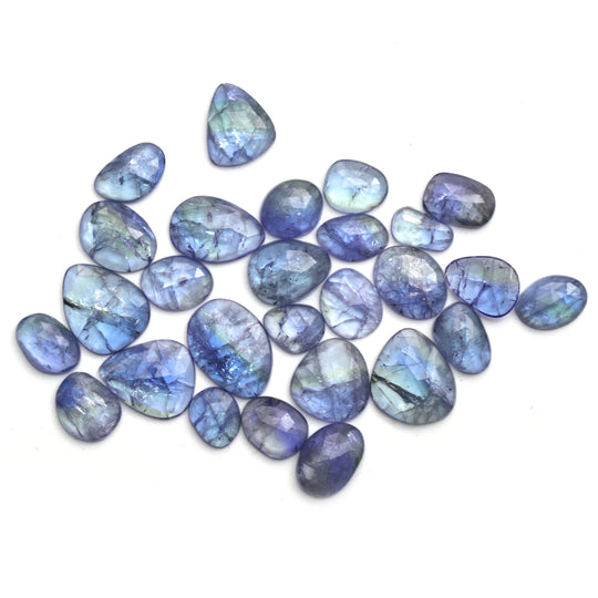 Bi - Color Tanzanite Faceted Organic Loose Gemstone, 7x8.5 mm to 11x15 mm, Tanzanite Jewelry Making Beads, Set of 27 Pieces