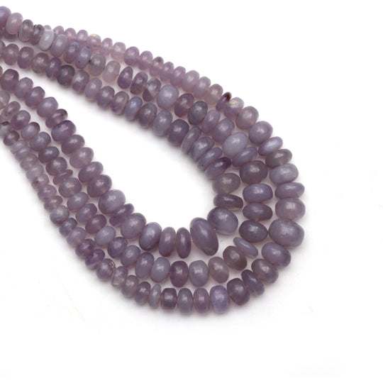 パープルカルセドニースムースロンデルビーズ、3.5 mm～8 mm、カルセドニージュエリーメイキングビーズ、18インチストランド、1ストランドあたりの価格