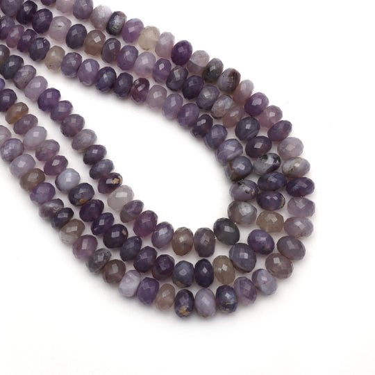 パープルカルセドニーファセットロンデルビーズ、6 mm〜8 mm、カルセドニージュエリーメイキングビーズ、18インチフルストランド、1ストランドあたりの価格