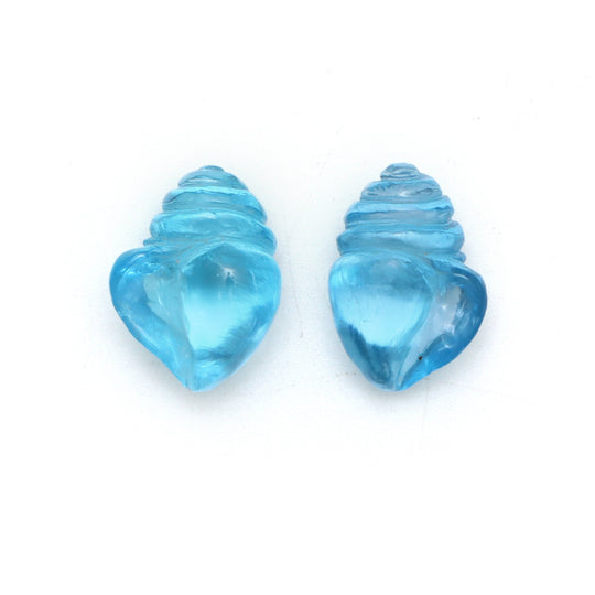 スイスブルートパーズ シェル彫刻用ルース宝石、10.5x14.5 mm、ブルートパーズジュエリー製作用宝石、ペア（2個）