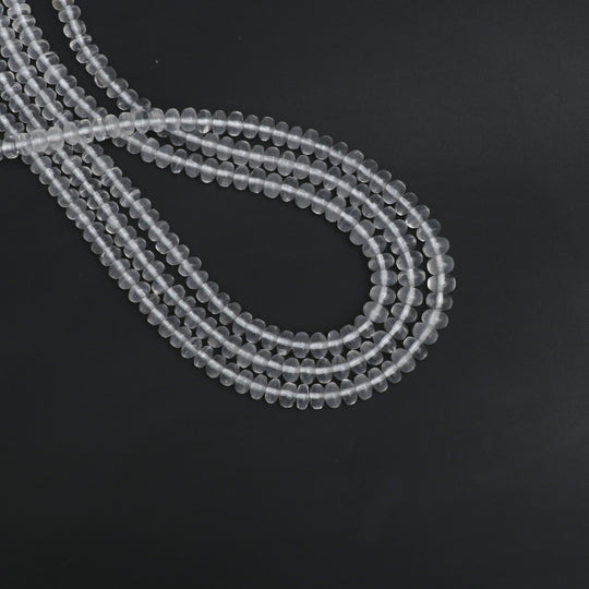 ホワイトクォーツスムースロンデルビーズ、4 mm〜6 mm、クォーツジュエリーメイキングビーズ、19インチフルストランド、1ストランドあたりの価格