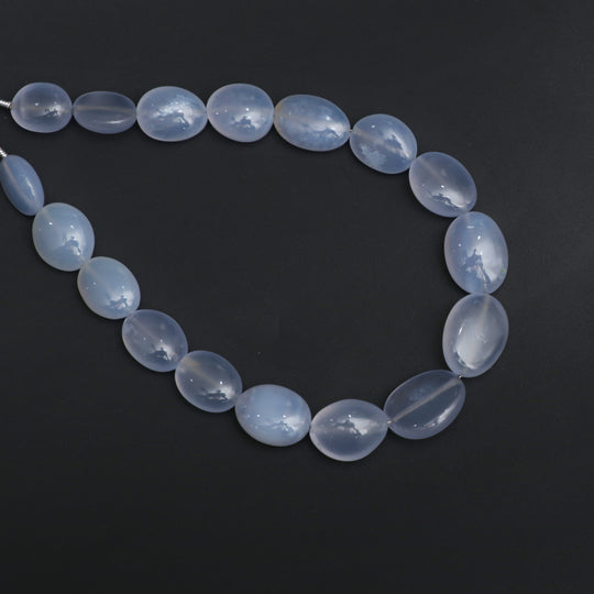 Blue Chalcedony Smooth Tumble Beads, 8x10 mm to 11x13.5 mm, Chalcedony Jewelry Making Beads, 8 Inches Full Strand, Price Per Strand