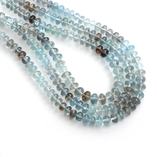 Moss Aquamarine Smooth Rondelle Beads, 4.5 mm to 7.5 mm, Aquamarine Jewelry Making Beads, 18 Inches Full Strand, Price Per Strand