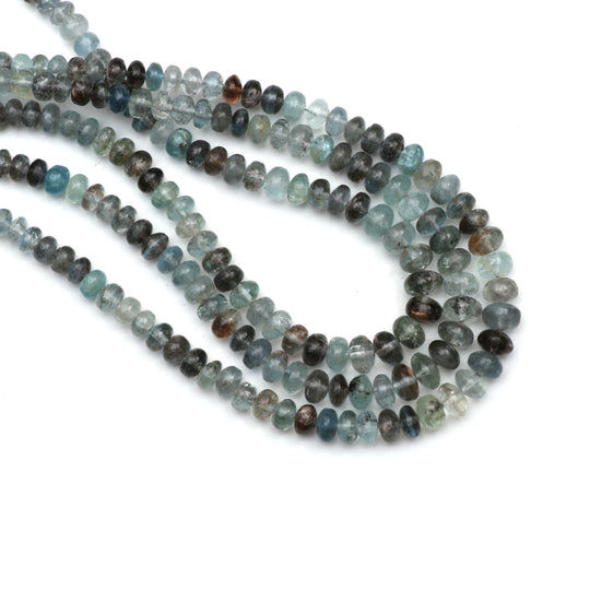 Moss Aquamarine Smooth Rondelle Beads, 4 mm to 7.5 mm, Aquamarine Jewelry Making Beads, 16.5 Inches Full Strand, Price Per Strand