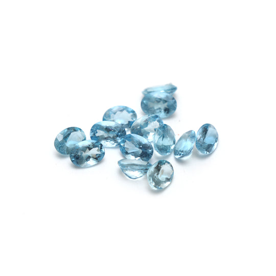 Natural Aquamarine Faceted Oval Loose Gemstone, 5x7 mm, Aquamarine , Set of 13 Pieces
