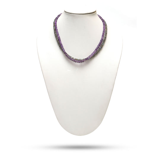 Amethyst 3 To 7.5mm & Labradorite 4.5 To 5.5mm Faceted Rondell Beads 18" Necklace, 925 Sterling Silver Fish Lock Clasp, Price Per Necklace
