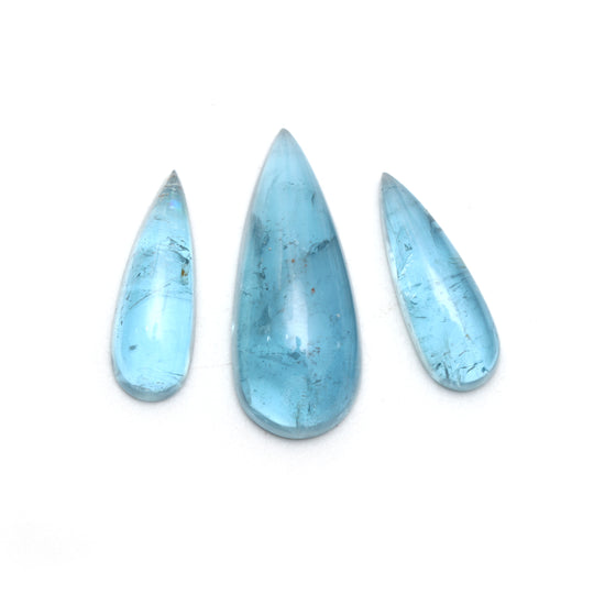 Natural Aquamarine Smooth Pear Loose Gemstone, 7x21 mm to 12x29 mm, Aquamarine Jewelry Making Gemstone, Set of 3 Pieces