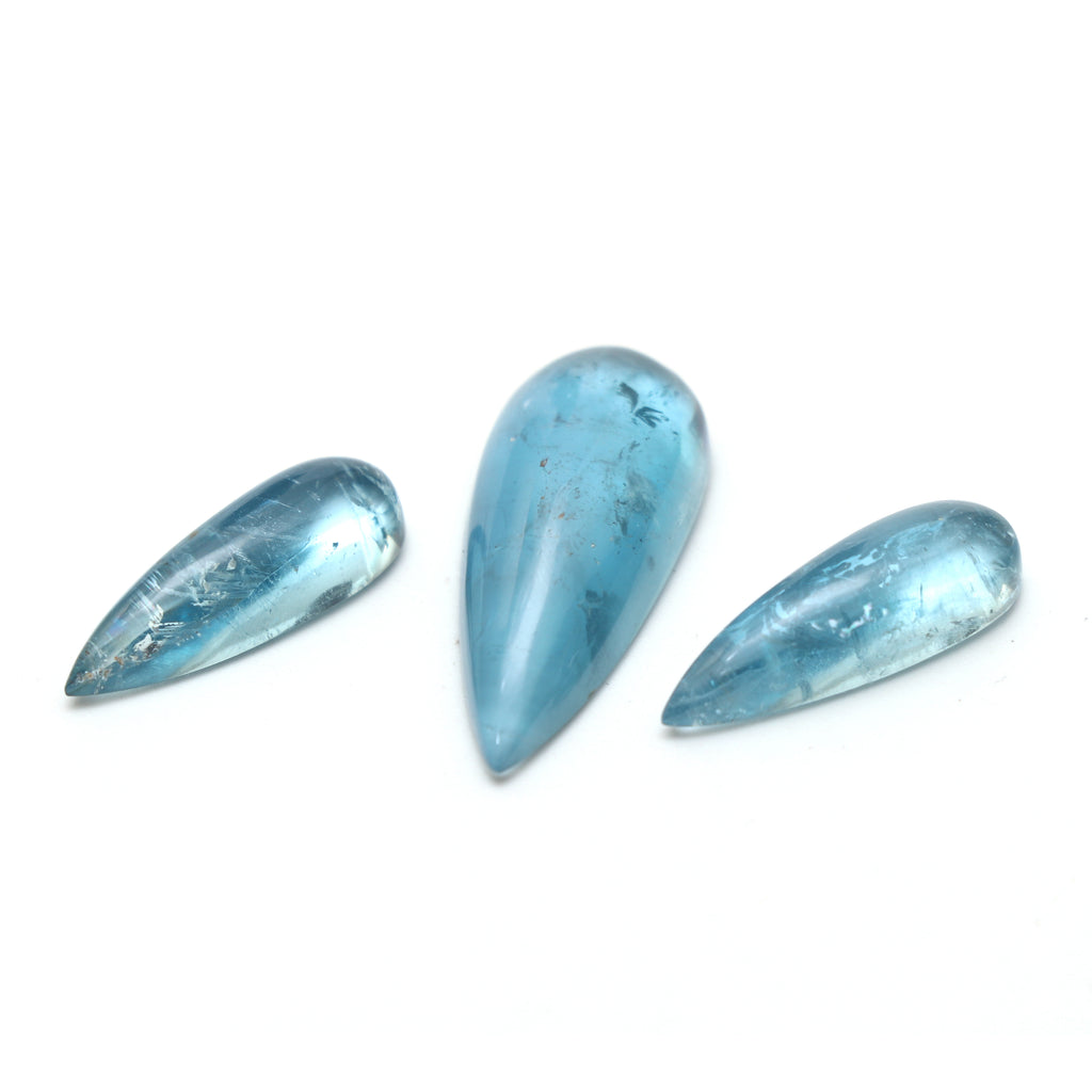 Natural Aquamarine Smooth Pear Loose Gemstone, 7x21 mm to 12x29 mm, Aquamarine Jewelry Handmade Gift For Women, Set of 3 Pieces - National Facets, Gemstone Manufacturer, Natural Gemstones, Gemstone Beads, Gemstone Carvings